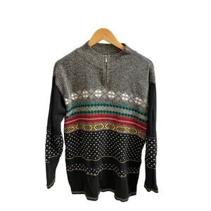Vintage 90s Liz Claiborne Fair Isle Gray Colorful Holiday Sweater Women's Medium